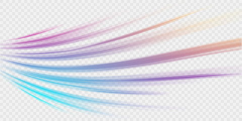 Neon stripes in the form of drill, turns and swirl. Illustration of high speed concept. Image of speed motion on the road. Abstract background png in blue and purple neon glow colors.
