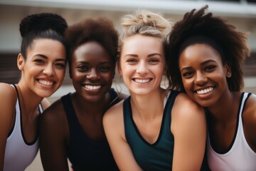 Fototapeta premium Group portrait of a smiling female basketball team
