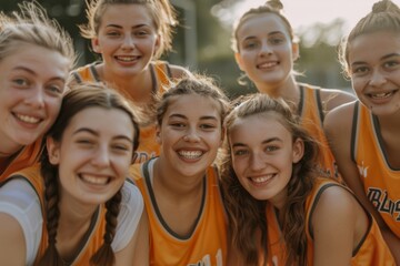 Obraz premium Group portrait of a smiling female basketball team
