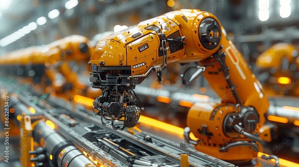 Aufkleber a welding robot controls an automatic arm machine in an intelligent factory with monitoring software