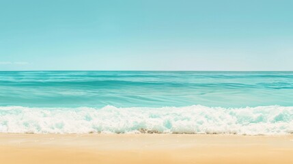 Tranquil beach scene with soft sand, gentle waves, and a clear blue sky. Perfect for summer vacation or travel themes.
