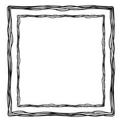 Sloppy hand drawn picture frame isolated on transparent background. Thin outline. Black lines.