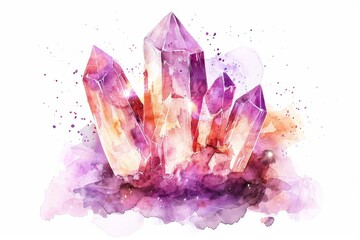 Watercolor illustration of purple crystals with a soft, abstract background. Perfect for spiritual, mystical, or jewelry designs.