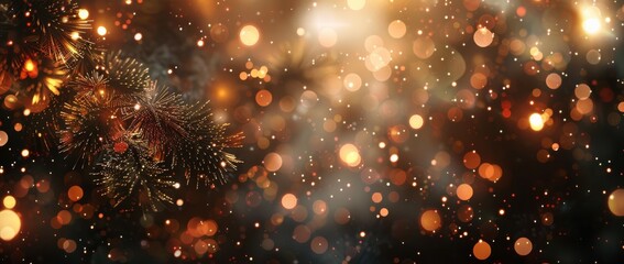 Naklejka premium In the background is an abstract holiday background with gold and dark blue fireworks and bokeh.