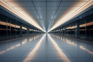 Interior of a empty long passageway in a modern building