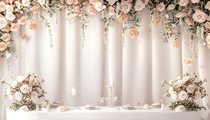 Beautiful flowers decorated on the table.Tables set for an event party or wedding reception. luxury elegant table setting dinner in a restaurant. glasses and dishes. Fancy moment fancy time