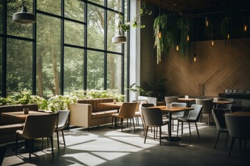 Interior of a modern empty cafe