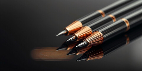 Banner with Elegant close up of black luxury ballpoint pens and copy space luxury glamour business