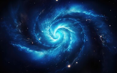 Blue spiral galaxy in space, computer generated abstract background, 3D rendering