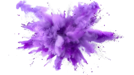 Purple powder explosion on transparent background