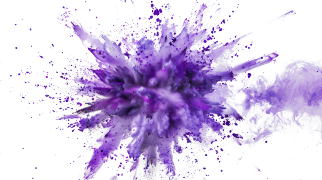 Purple powder explosion on transparent background