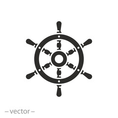 Obraz premium rudder old boat icon, ship steering wheel, sea sailing navy logo, flat symbol on white background - vector illustration eps10