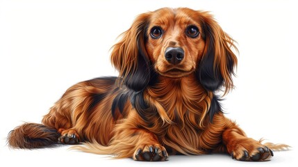 Cute illustration of a long-haired dachshund featuring its distinctive features.