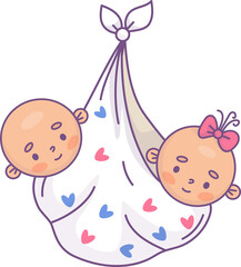 Newborn twins girl and boy in bundle