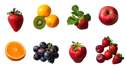 High-quality images of various fruits and vegetables, PNG file, transparent background, isolated on white