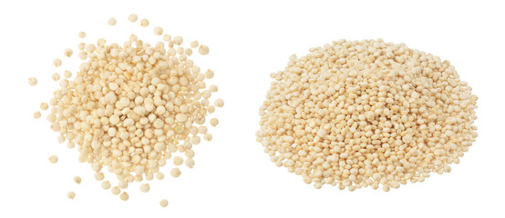 white quinoa seeds isolated on white background with full depth of field. Top view. Flat lay.
