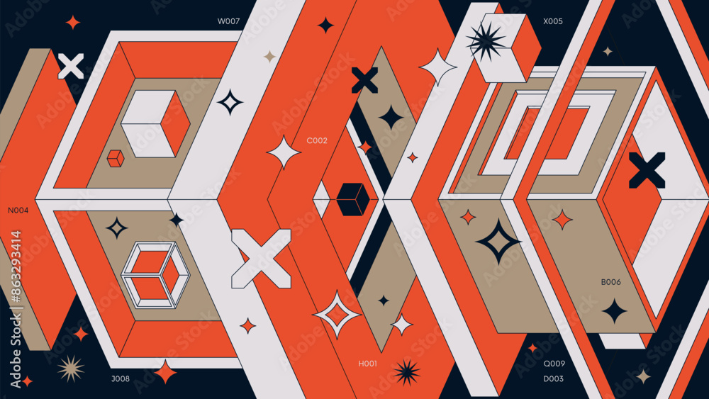 Poster abstract geometric background with avant-garde art of cubes and squares, graphic of geometry shapes 