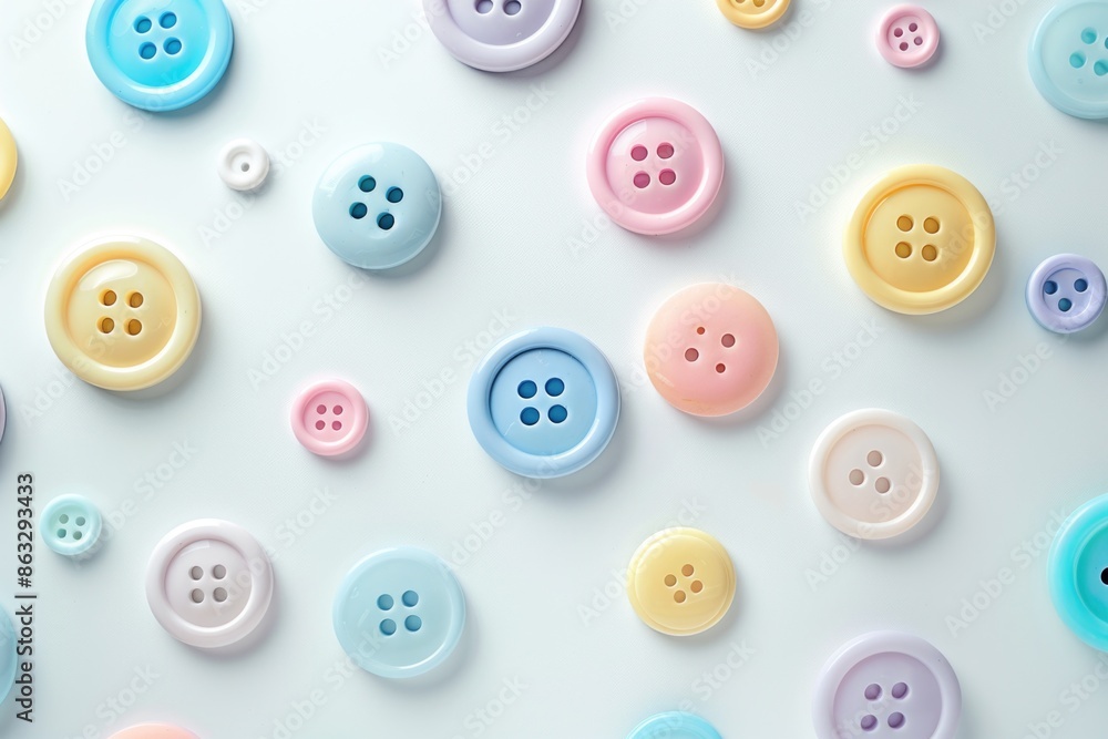 Poster A collection of colorful buttons on a clean white surface