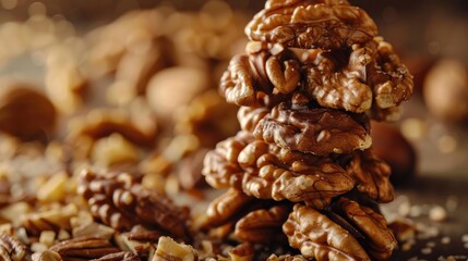 Obraz premium Walnut stack tasty treats close up picture