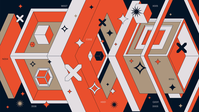 Abstract geometric background with avant-garde art of cubes and squares, graphic of geometry shapes modern rave design, vector colorful Full HD composition in Y2k trendy style artwork
