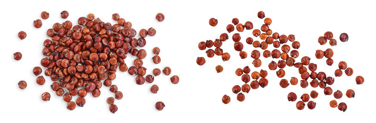 red quinoa seeds isolated on white background with full depth of field. Top view. Flat lay