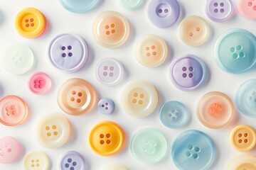 Fototapeta premium A collection of differently colored buttons arranged on a white surface