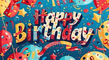Colorful Happy Birthday Illustration