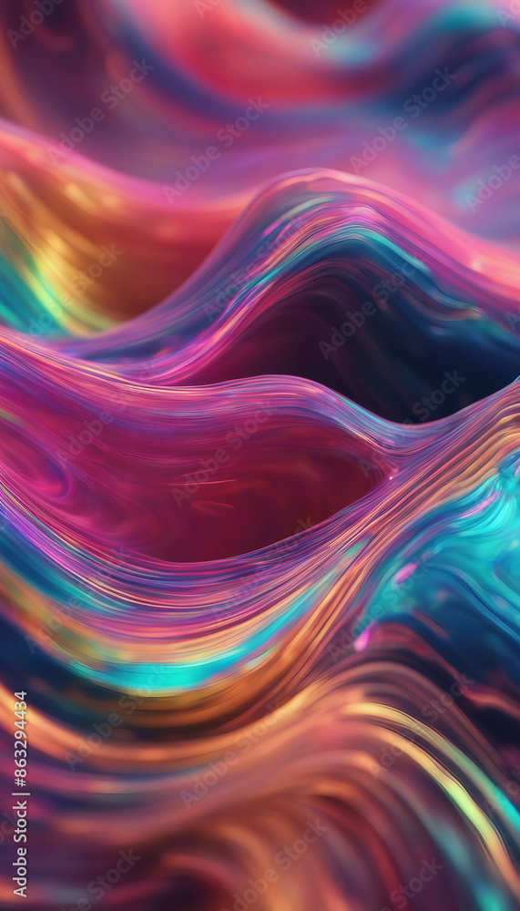 Poster abstract fluid iridescent holographic neon curved wave in motion colorful background 3d render