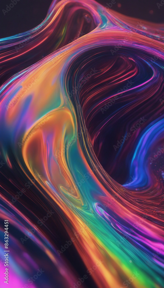 Poster abstract fluid iridescent holographic neon curved wave in motion colorful background 3d render