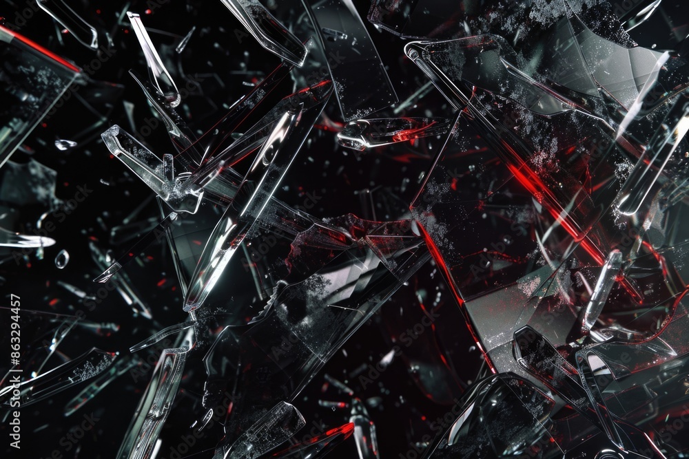 Poster A close-up view of a bunch of broken glass, suitable for use in scenes where shattered objects are needed
