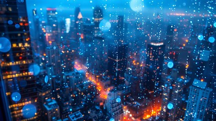 Fototapeta premium Cityscape at Night with Bright Lights and Abstract Bokeh Effect