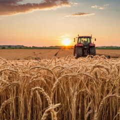 combine harvester on field