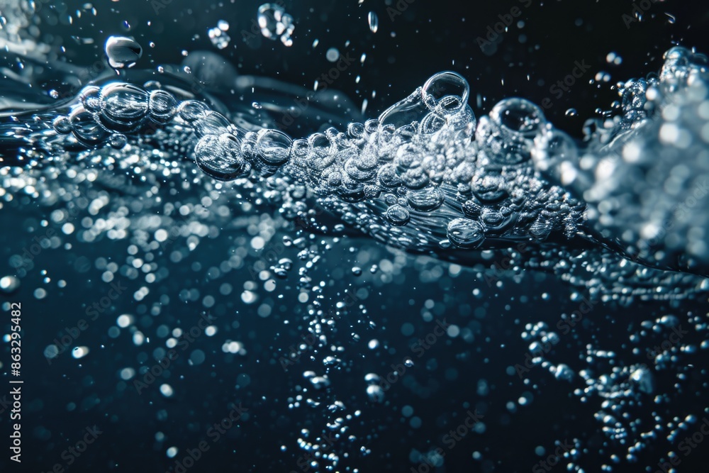 Aufkleber A close-up shot of water bubbles rising from a surface, with a shallow depth of field to emphasize their texture and movement
