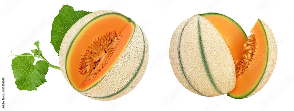 Wall mural cantaloupe melon isolated on white background with full depth of field,