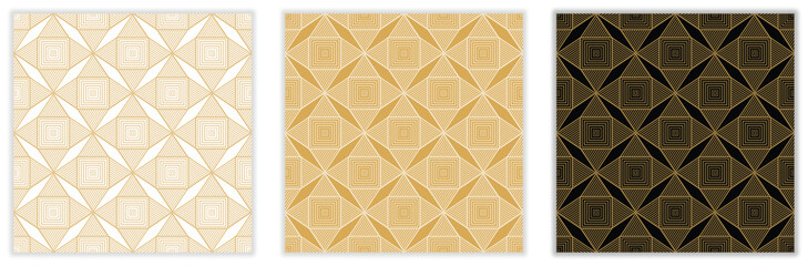 vector seamless geometric ornament patterns in gold white and black background. Repeatable oriental luxury minimal wallpaper