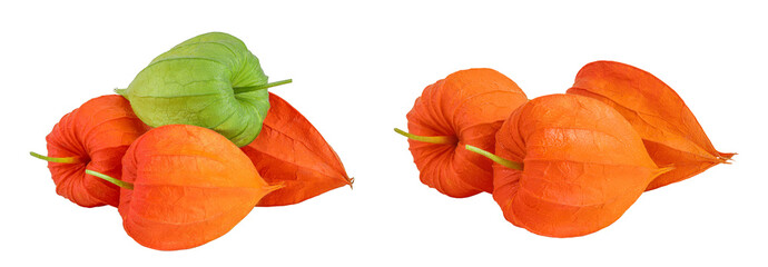 Cape gooseberry, physalis isolated on white background with full depth of field