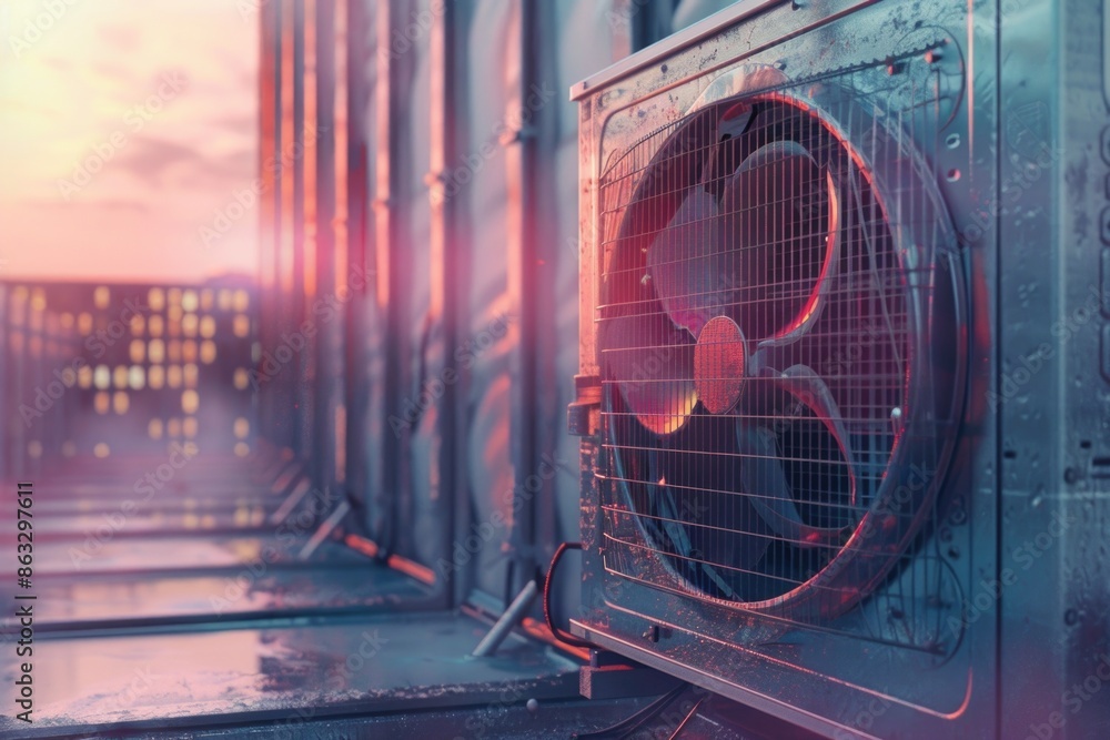 Poster Close-up view of a fan installed on the side of a building