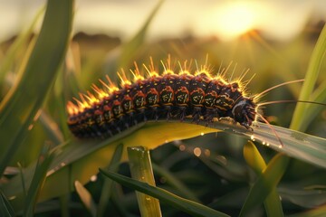 A close-up view of a caterpillar sitting on a leaf, ready to start its transformation into a butterfly