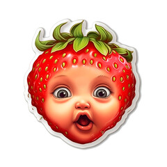 Obraz premium Strawberry Fruit Image with Child's Face, for Stickers, T-shirt Print, Cap, Mug, Slippers, Mousepad, with Transparent Background PNG