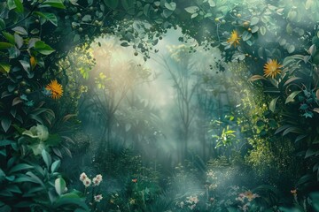 Fototapeta premium A serene forest scene with blooming flowers