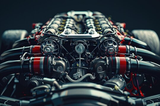 A detailed view of a car's internal combustion engine