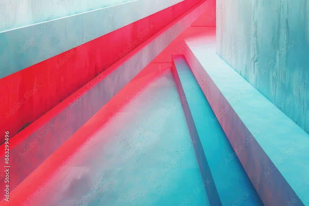Poster a red and blue staircase in a building
