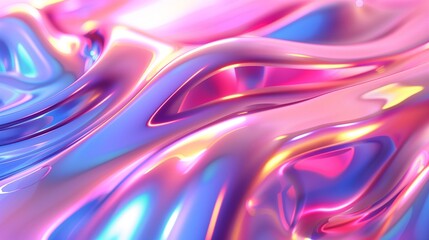 Abstract fluid iridescent holographic neon curved wave in motion colorful background 3d render. Gradient design element for backgrounds, banners, wallpapers, posters and covers