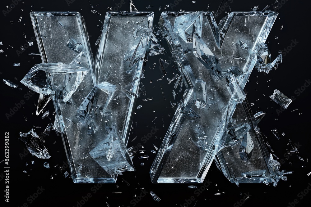 Poster close-up shot of cracked and frozen water, with sharp edges and rough texture