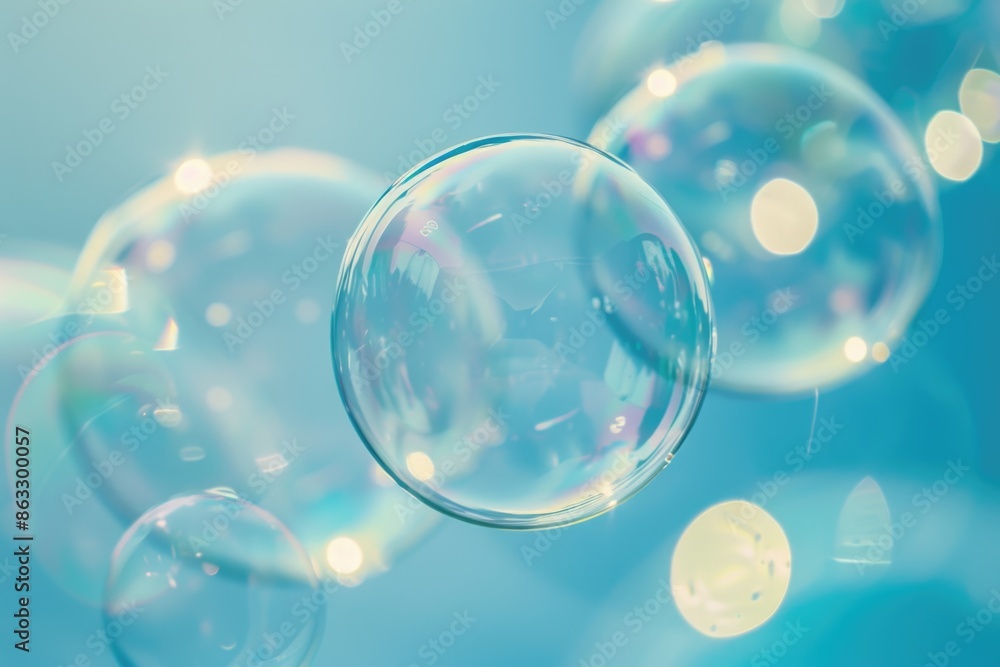 Poster a cluster of colorful bubbles floating freely in mid-air