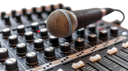Microphone with recording equipment, PNG file, transparent background, isolated on white
