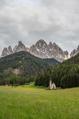 Landscape in Villnoess Valley  and  St. John's Chapel in South Tyrol