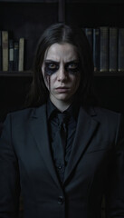 Fototapeta premium close up portrait of a woman, horror face, girl with makeup