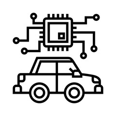 Driverless Car Microprocessor Line Icon