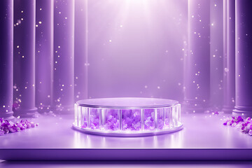  Crystal podium diamond 3d background display glass jewelry product render blue platform. Podium ice crystal stand diamond stage gem white abstract pedestal stone purple luxury sapphire cosmetic scene